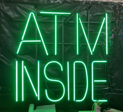 ATM Inside Money Neon Light Sign Lamp Real Glass Wall Decor