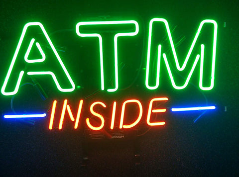 ATM Inside Neon Light Sign Lamp Real Glass Wall Decor