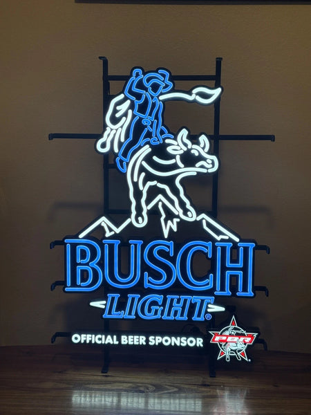 Busch Light Beer Cowboy Bull Riding LED Neon Sign Light Lamp With Dimmer