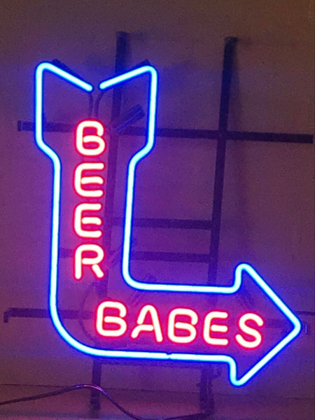 Beer Babes Arrow Neon Light Sign Lamp Real Glass Wall Decor