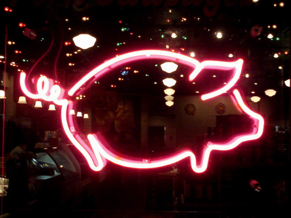 Cute Big Pig Neon Light Sign Lamp Real Glass Wall Decor