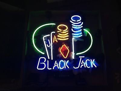 Black Jack Casino Poker Neon Light Sign Lamp Real Glass Wall Decor