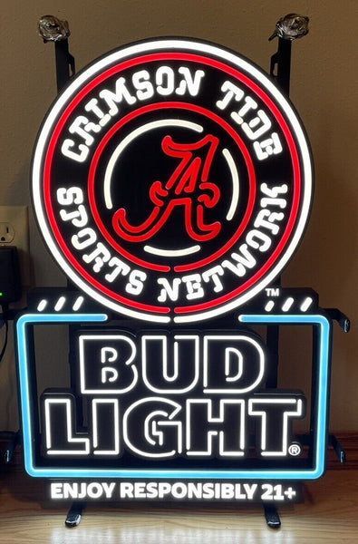 Bud Light Beer Alabama Crimson Tide Faux LED Neon Sign Light Lamp