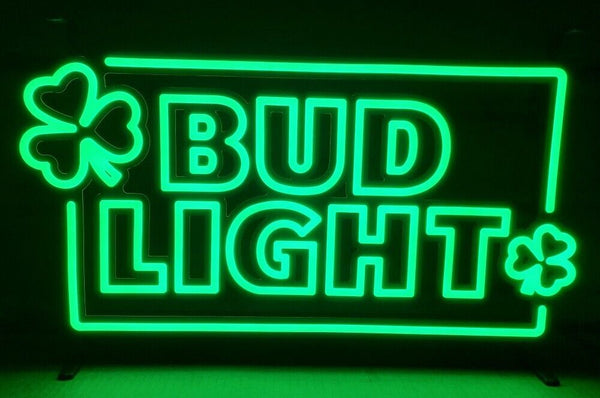 Bud Light Beer Shamrock LED Neon Sign Light Lamp With Dimmer