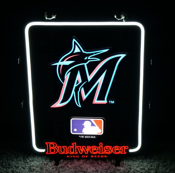 Budweiser Florida Miami Marlins 2023 MLB LED Neon Sign Light Lamp With Dimmer