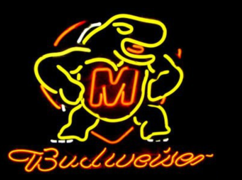 Budweiser Beer Maryland Terrapins Terps Mascot Neon Sign Light Lamp