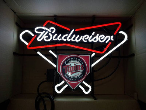 Budweiser Minnesota Twins Bow Tie Beer Bar Neon Sign Light Lamp