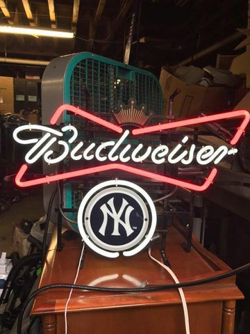 Budweiser New York Yankees Bow Tie Beer Bar Neon Sign Light Lamp