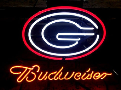 Budweiser Beer Georgia Bulldogs Mascot Logo Neon Sign Light Lamp