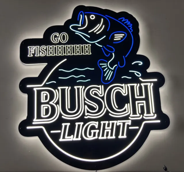 Busch Light Beer Bass Fish Go Fish Fishing LED Neon Sign Light Lamp