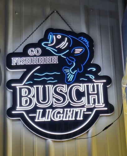 Busch Light Beer Bass Fish Go Fish Fishing LED Neon Sign Light Lamp ...