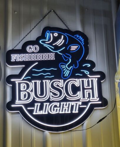 Busch Light Beer Bass Fish Go Fish Fishing LED Neon Sign Light Lamp ...