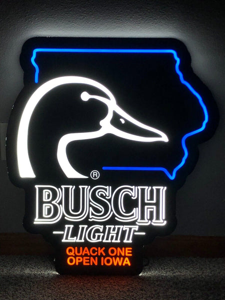 Busch Light Beer Flying Duck Ducks Quack One Open Iowa State LED Neon Sign Light Lamp