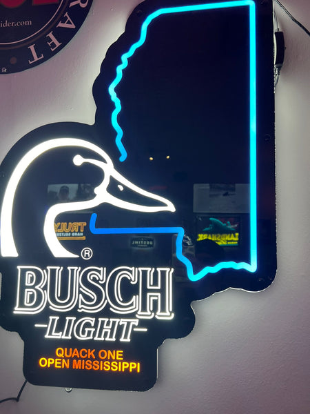 Busch Light Beer Flying Duck Ducks Mississippi State Quack One Open LED Neon Sign Light Lamp