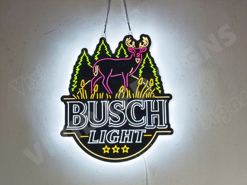 Busch Light Hunting Deer Trees 3D LED Neon Sign Light Lamp