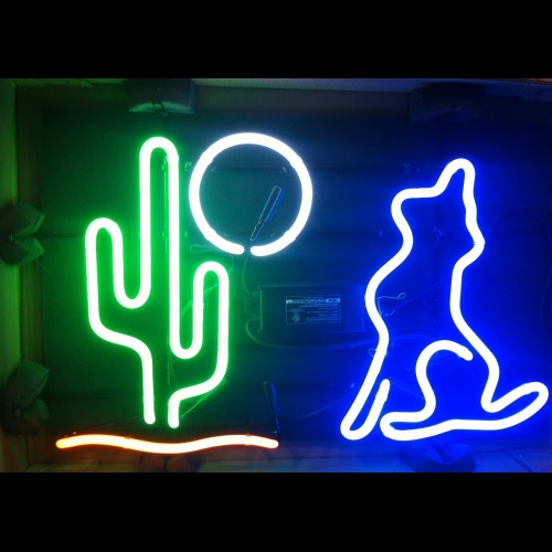 Cactus Wolf Moon Neon Light Sign Lamp Real Glass Wall Decor