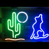 Cactus Wolf Moon Neon Light Sign Lamp Real Glass Wall Decor