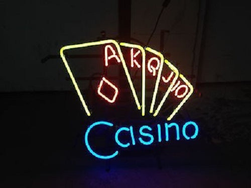 Casino Poker Cards Neon Light Sign Lamp Real Glass Wall Decor
