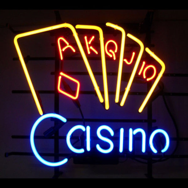 Casino Poker Game Room Neon Light Sign Lamp Real Glass Wall Decor