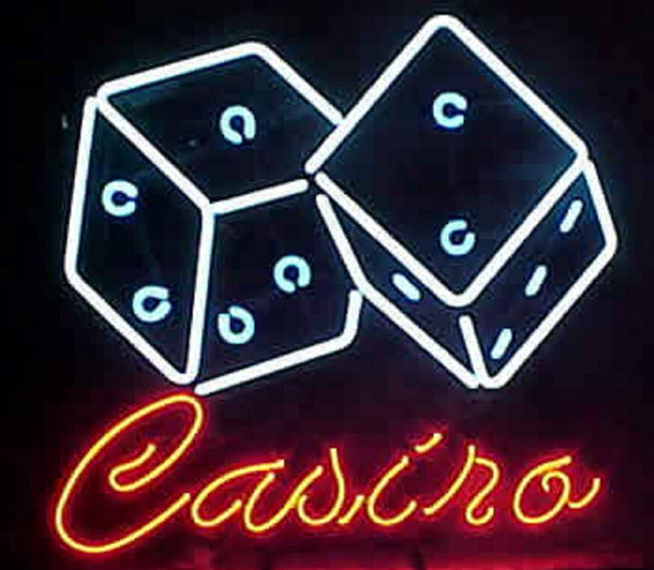 Casino Dice Neon Light Sign Lamp Real Glass Wall Decor