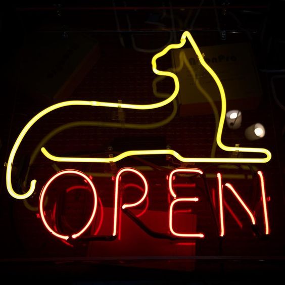 Cat Open Neon Light Sign Lamp Real Glass Wall Decor Gift