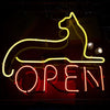 Cat Open Neon Light Sign Lamp Real Glass Wall Decor Gift