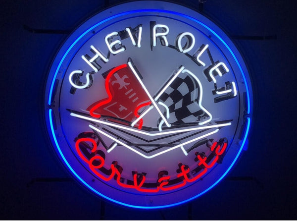 Chevrolet Corvette Flags Automobile Vehicle Sports Car Neon Light Sign Lamp HD Vivid Printing