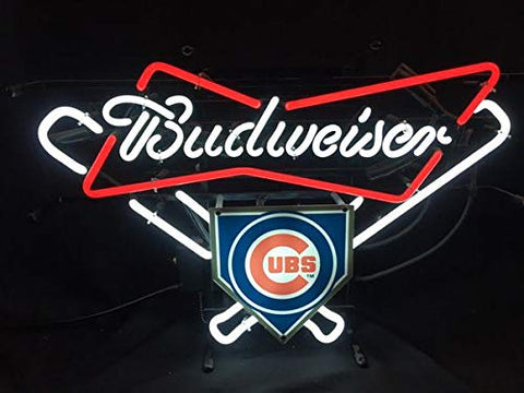Chicago Cubs Budweiser Bow Tie Beer Bar Neon Sign Light Lamp