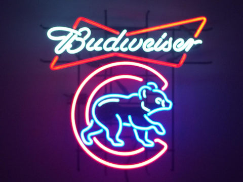 Chicago Cubs Budweiser Bow Tie Beer Bar Neon Sign Light Lamp