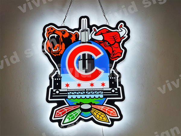 Chicago Sports Fan Crest 3D LED Neon Sign Light Lamp