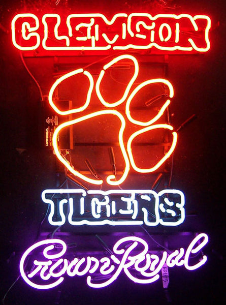 Clemson Tigers Mascot Logo Crown Royal Whiskey Neon Sign Light Lamp