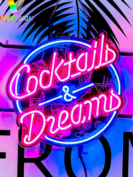 Cocktails & Dreams Neon Light Sign Lamp With HD Vivid Printing