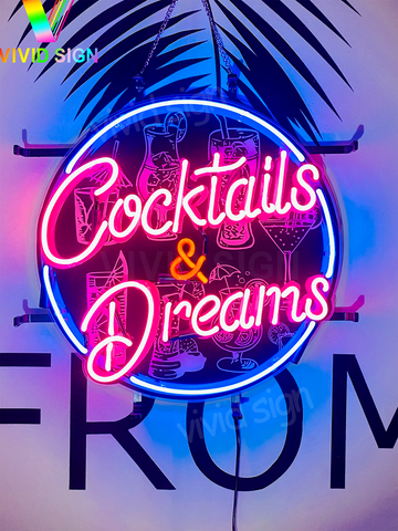 Cocktails & Dreams Martini Neon Light Sign Lamp With HD Vivid Printing