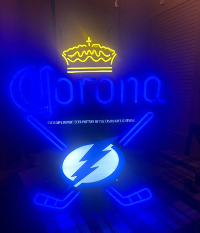 Tampa Bay Lightning Corona Beer LED Neon Sign Light Lamp With Dimmer