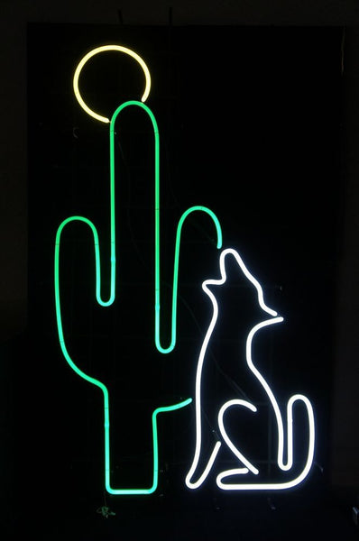 White Coyote Wolf Howl Cactus Neon Light Sign Lamp Real Glass Wall Decor