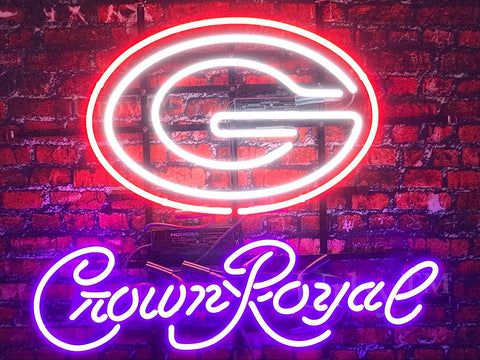 Crown Royal Whiskey Georgia Bulldogs Mascot Logo Neon Sign Light Lamp