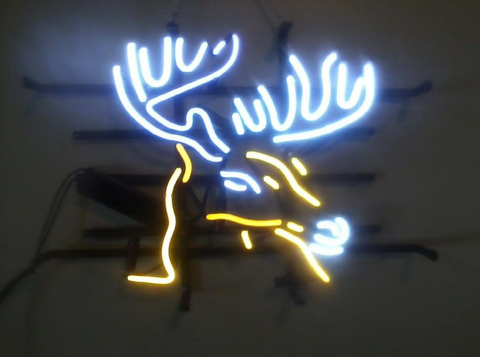 Outdoors Deer Elk Moose Head Neon Light Sign Lamp Real Glass Wall Decor Gift