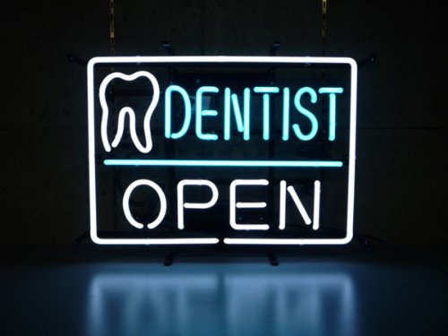 Dentist Teeth Open Neon Light Sign Lamp Real Glass Wall Decor
