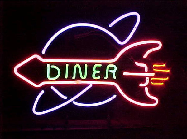 Diner Rocket Neon Light Sign Lamp Real Glass Wall Decor