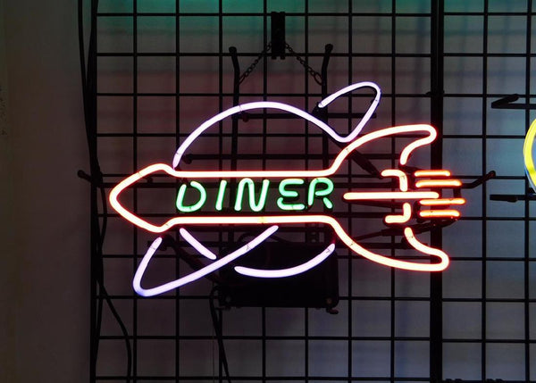 Diner Rocket Neon Light Sign Lamp Real Glass Wall Decor