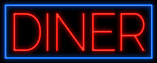 Diner Rectangle Neon Light Sign Lamp Real Glass Wall Decor