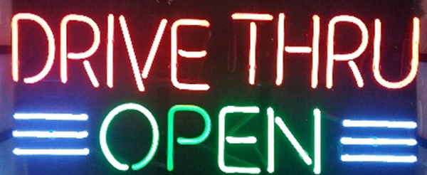 Drive Thru Open Neon Light Sign Lamp Real Glass Wall Decor Version II