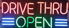 Drive Thru Open Neon Light Sign Lamp Real Glass Wall Decor Version II