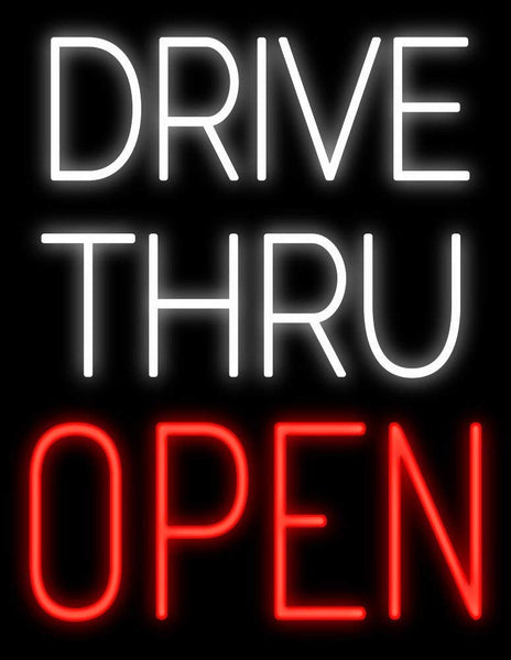 White Drive Thru Red Open Neon Light Sign Lamp Real Glass Wall Decor Version II