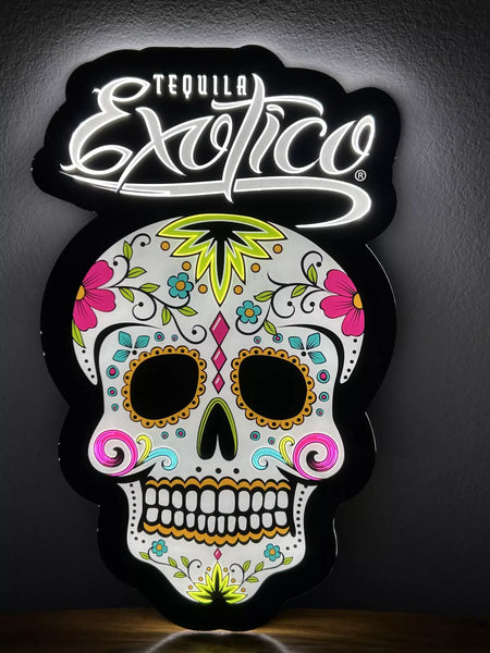 Exotico Tequila Sugar Skull 2D LED Neon Sign Light Lamp