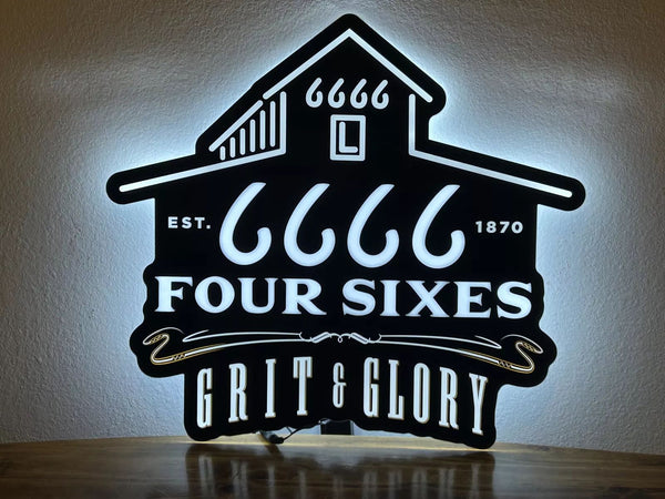 Four Sixes 6666 Grit And Glory Brewing Company 2D LED Neon Sign Light Lamp