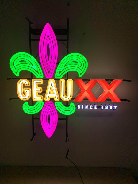 Fleur-de-lis Mardi Gras Dos Equis Cerveza LED Neon Sign Light Lamp With Dimmer