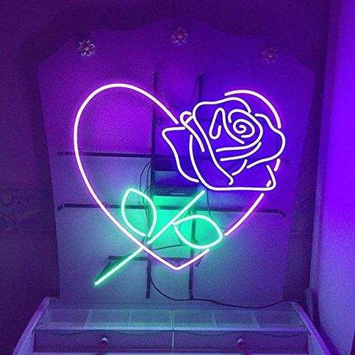 Flower Rose Neon Light Sign Lamp Real Glass Wall Decor