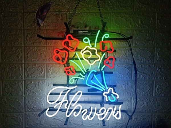 Flower Bouquet Neon Light Sign Lamp Real Glass Wall Decor
