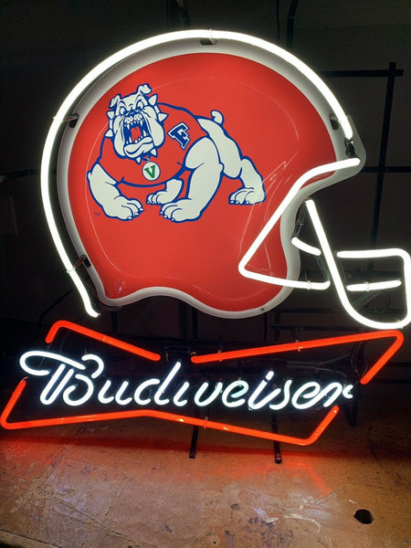Fresno Bulldogs Mascot Budweiser Beer Neon Sign Light Lamp